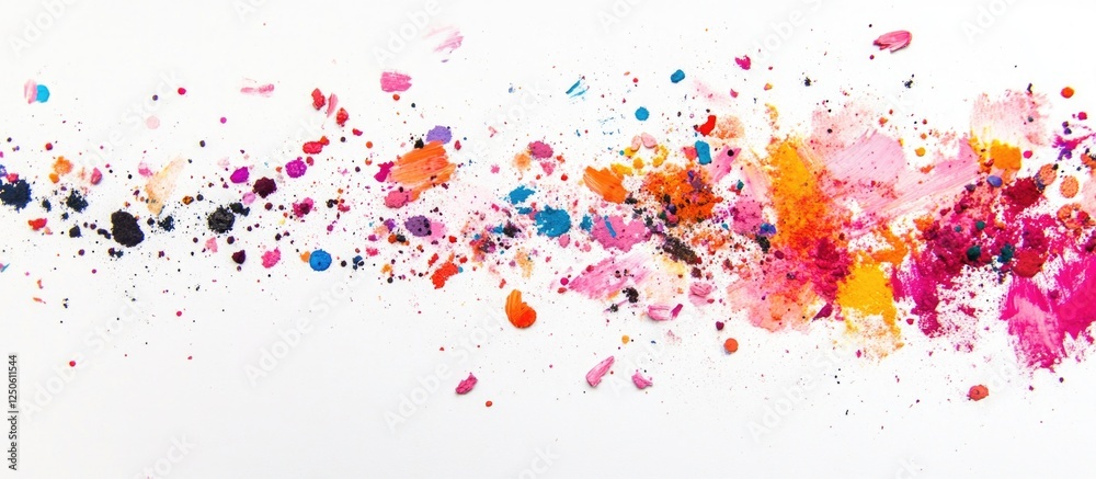 Vibrant splashes of pigment in an artistic arrangement against a clean white background creating a dynamic color explosion. Vibrant splashes of pigment in an artistic arrangement against a clean white background creating a dynamic color explosion.