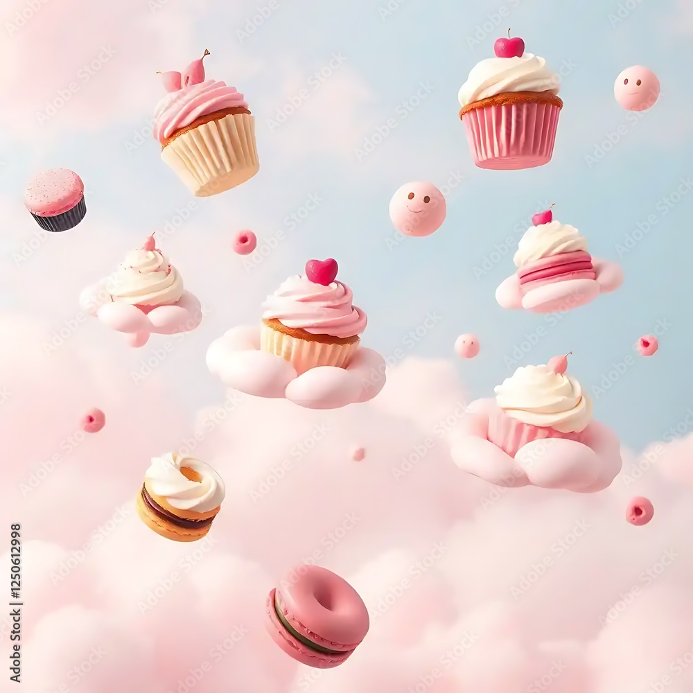 Pink Cupcakes and Macarons Float on Clouds Pink Cupcakes and Macarons Float on Clouds