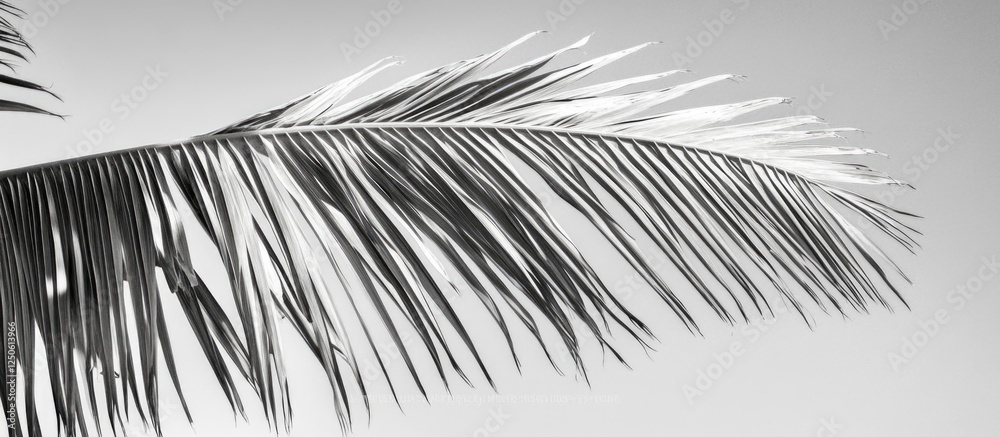 Fototapeta premium Monochrome Palm Leaves Against a Soft Gray Sky for Minimalist Tropical Aesthetic Background