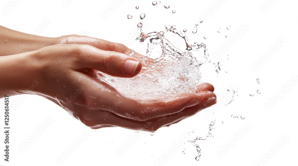 Fototapeta premium Crystal Clear Water Splashing in Hands Cleanliness and Purity Concept