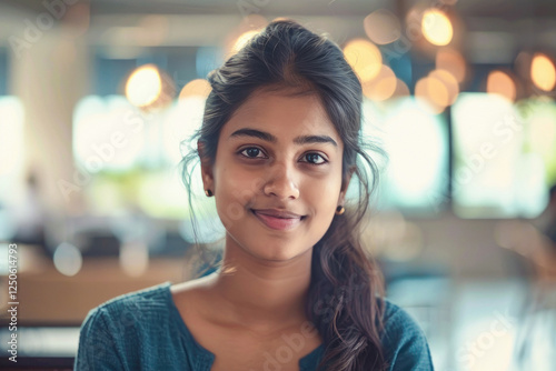 Young indian woman standing confidently at office