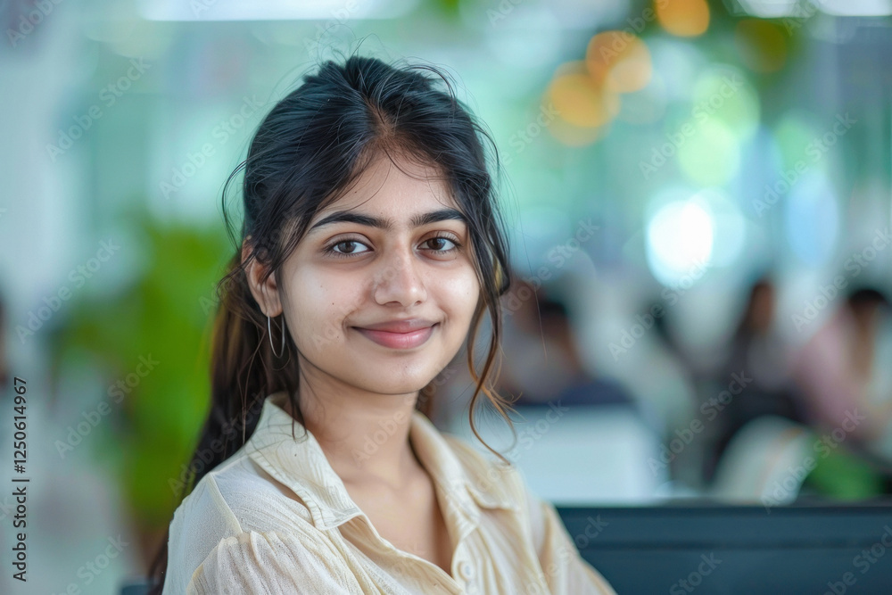 Young indian woman standing confidently at office Young indian woman standing confidently at office