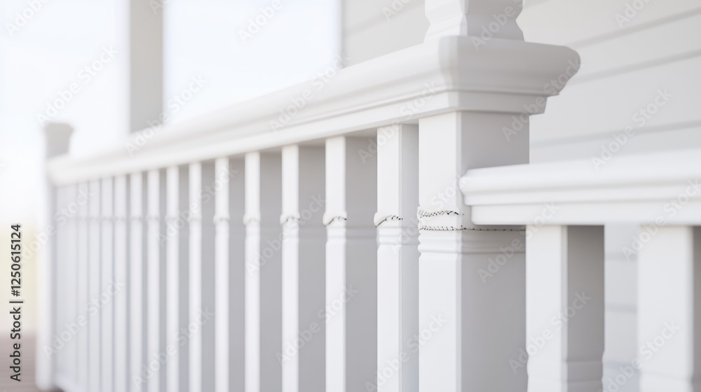Fototapeta premium Porch railing design featuring intricate stitched details on a clean white background for architectural and interior design inspiration