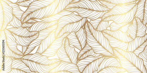 Seamless pattern with golden leaves on white background. Vector illustration