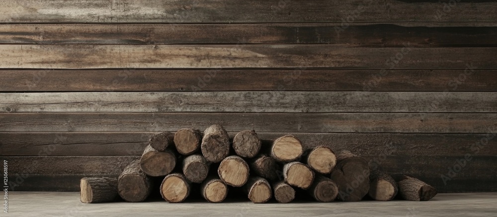 Stacked wooden logs against a rustic wall creating an ideal background for natural or outdoor-themed designs. Stacked wooden logs against a rustic wall creating an ideal background for natural or outdoor-themed designs.