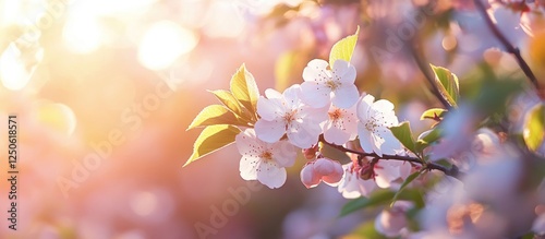 Plum blossoms in Kairakuen Park Ibaraki Japan bathed in soft sunlight creating a serene spring atmosphere with vibrant colors. photo