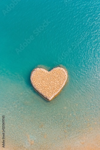 Contemporary Aerial Imagery Heart-Shaped Tropical Island and Natural Reef - Luxury Travel Content and Romantic Getaway Promotion for Eco-Conscious Markets