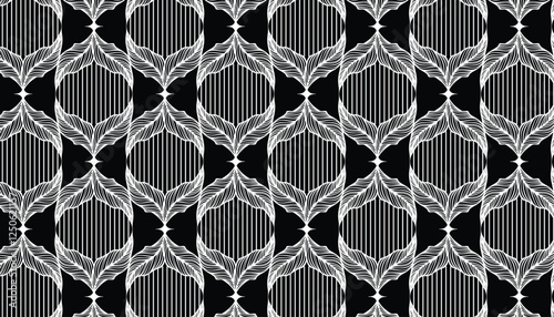 Seamless pattern with leaves. Black and white vector background