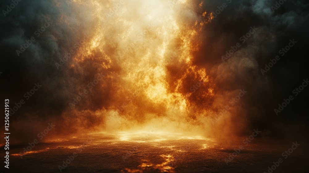 Naklejka premium A dramatic scene of dust particles illuminated by a single light source, creating a mysterious atmosphere.