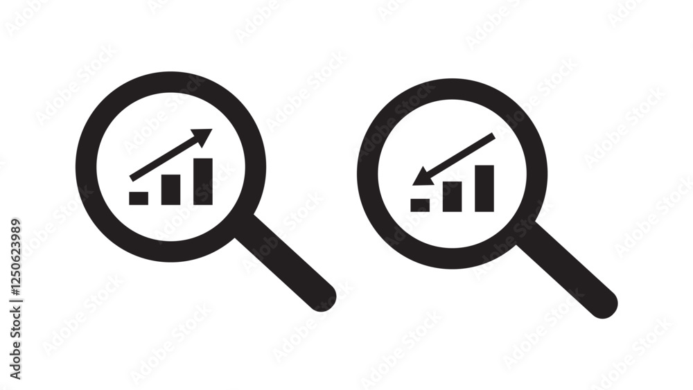 search icon. graph going up and down. search icon. graph going up and down.