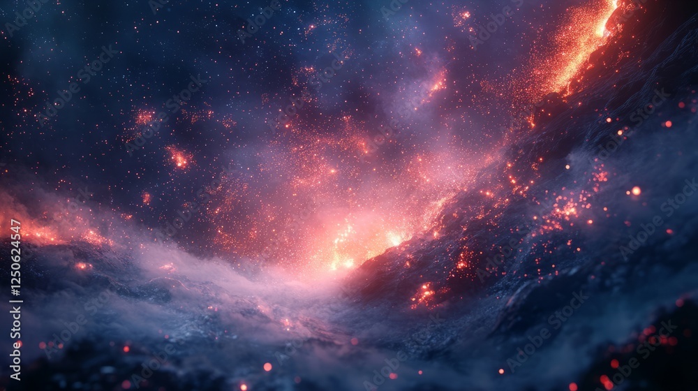 Fototapeta premium A dreamy scene of tiny particles forming abstract patterns in the air, creating a magical effect against the dark