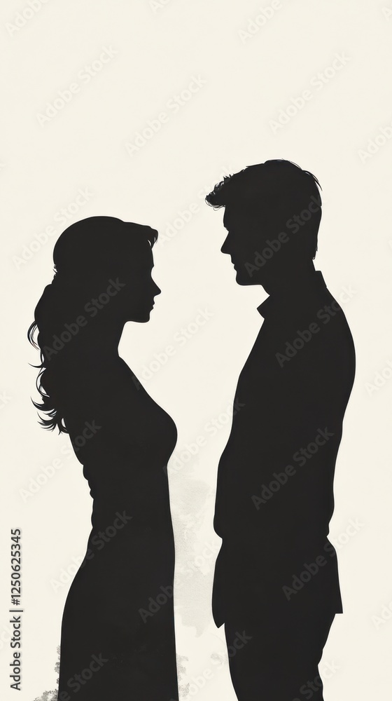 Silhouettes of a man and a woman standing with their backs to each other. Silhouettes of a man and a woman standing with their backs to each other.