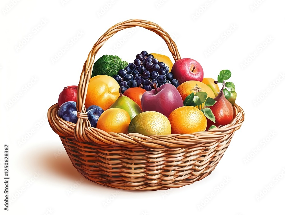 Fruit basket illustration. Modern and clean design on white background Fruit basket illustration. Modern and clean design on white background