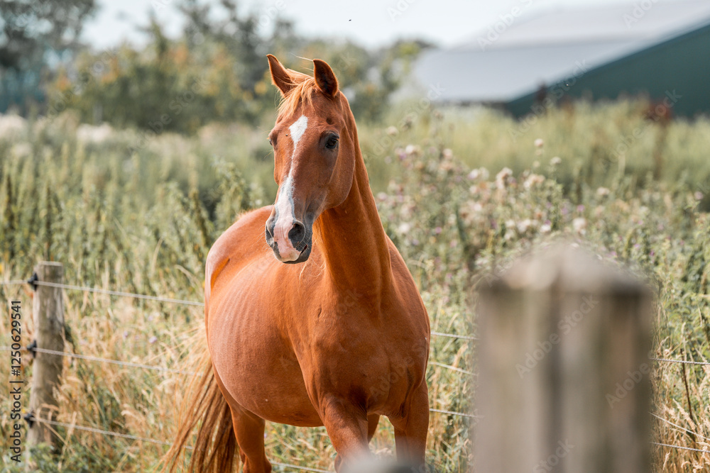 Obraz premium horse equine natural habitat behaviour pony animal farm paddock paradise
