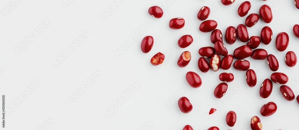 Fresh red kidney beans scattered on a clean white background showcasing their vibrant color and natural texture for culinary and health themes. Fresh red kidney beans scattered on a clean white background showcasing their vibrant color and natural texture for culinary and health themes.