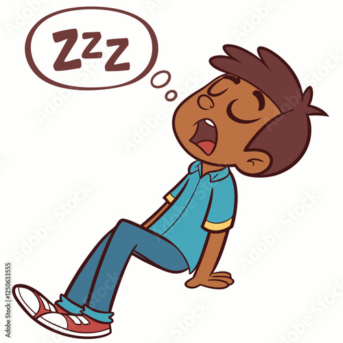 Cartoon Boy Fast Asleep Dreaming With Zzz Sound Effect Floating Overhead