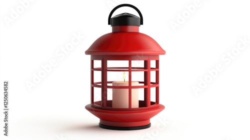Wallpaper Mural Classic red lantern with candle glowing inside, isolated on a clean white background for a cozy and atmospheric ambiance. Torontodigital.ca