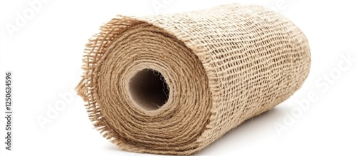 Natural jute twine roll on a white background suitable for decorative and craft purposes in eco-friendly projects.