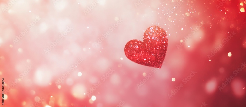 Glittery red heart on a soft blurred background for Valentine's Day celebration and romantic themed designs. Glittery red heart on a soft blurred background for Valentine's Day celebration and romantic themed designs.