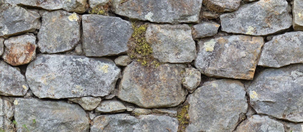 Textured stone wall with mossy elements ideal for backgrounds in architecture nature or rustic design projects Textured stone wall with mossy elements ideal for backgrounds in architecture nature or rustic design projects