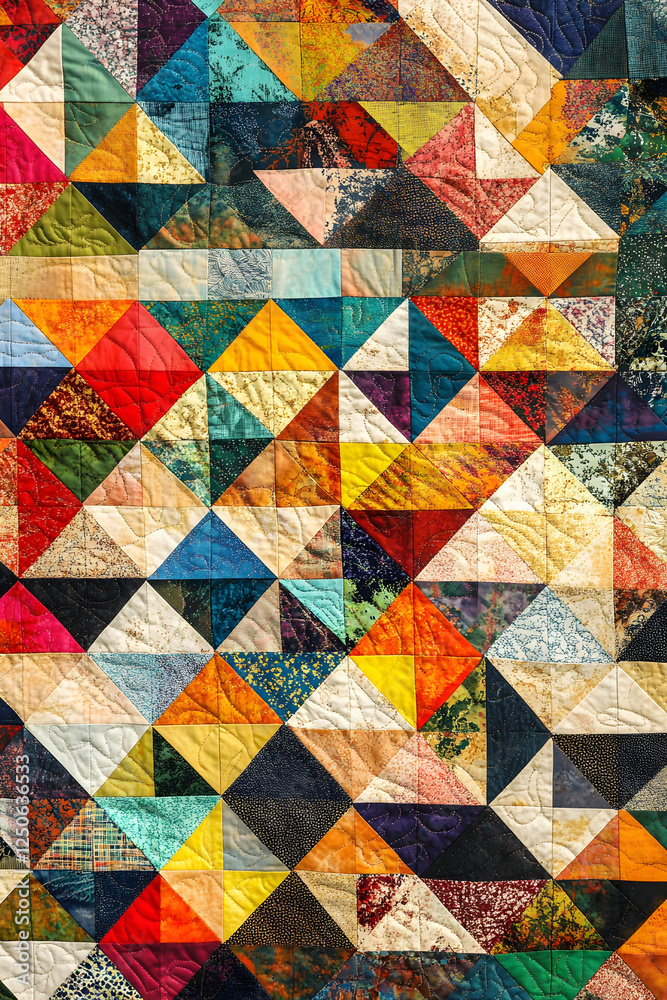 Vivid Geometric Quilt Pattern: A Seamless Blend of Colorful Motifs in a Harmonious Patchwork Design Vivid Geometric Quilt Pattern: A Seamless Blend of Colorful Motifs in a Harmonious Patchwork Design