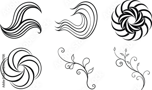 Abstract Swirls, Waves, Floral, and Spin Designs Vector Graphics