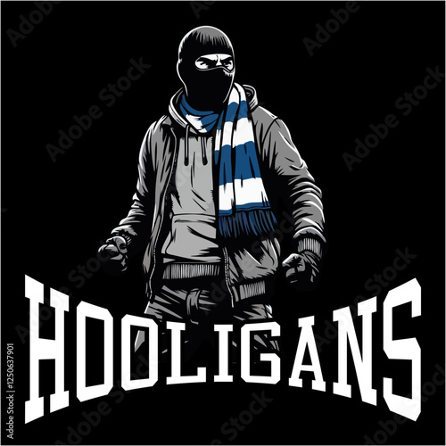 illustration vector graphic of Football fans ultras hooligan wear balaclava and jacket design for logo, t-shirt, etc