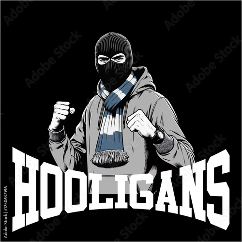 illustration vector graphic of Football fans ultras hooligan wear balaclava and jacket design for logo, t-shirt, etc