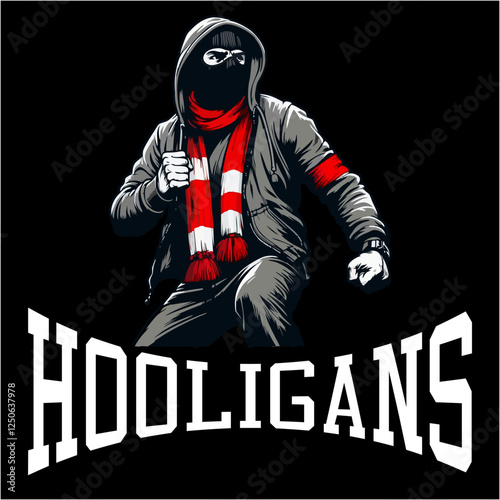 illustration vector graphic of Football fans ultras hooligan wear balaclava and jacket design for logo, t-shirt, etc