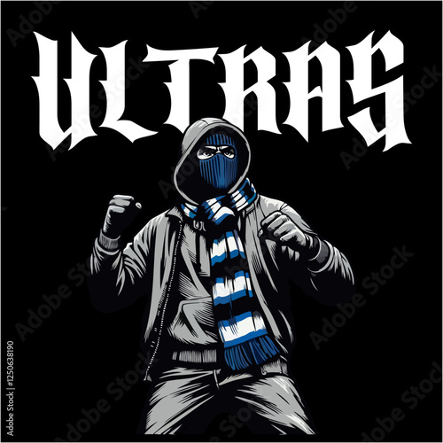 illustration vector graphic of Football fans ultras hooligan wear balaclava and jacket design for logo, t-shirt, etc