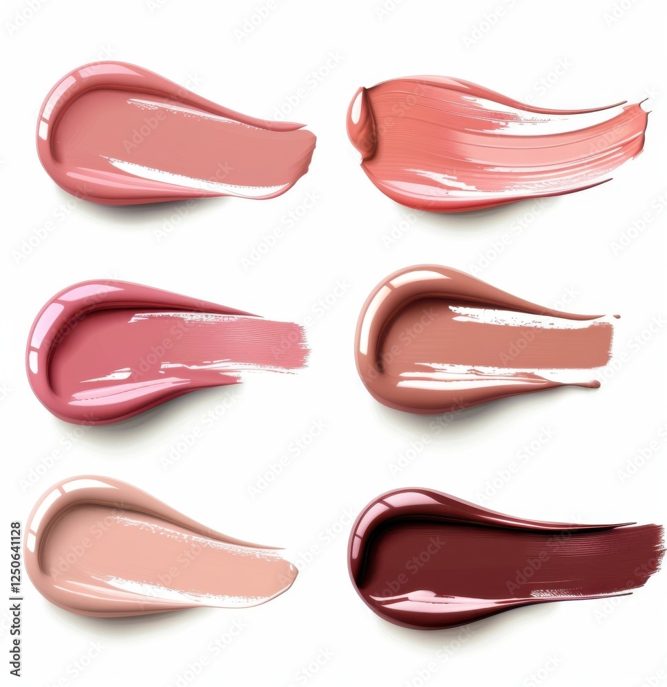 Rich and vibrant cosmetic smears showcasing various shades of lipstick and foundation Rich and vibrant cosmetic smears showcasing various shades of lipstick and foundation