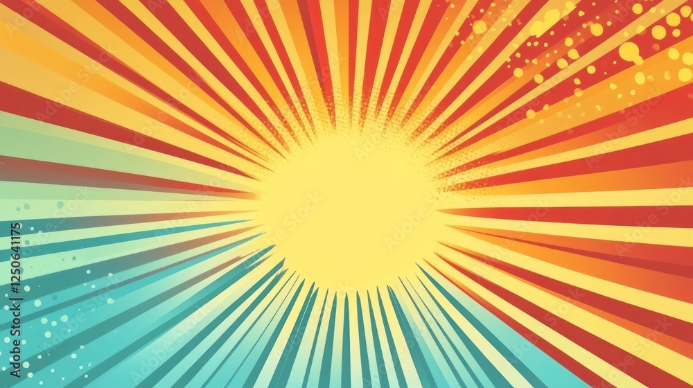 Vibrant Sunburst Background with Radial Lines and Retro Color Palette Vibrant Sunburst Background with Radial Lines and Retro Color Palette