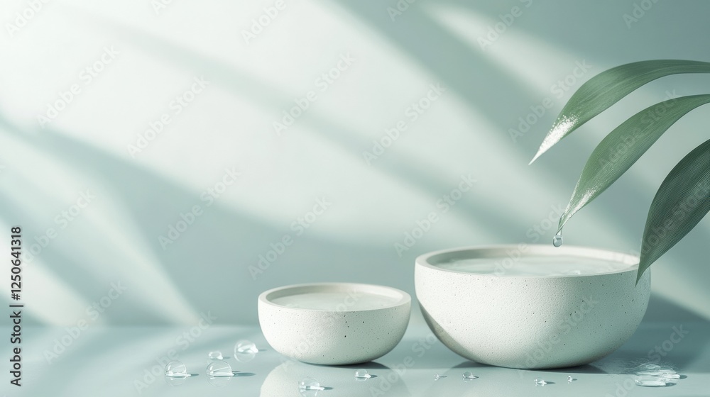 Clean natural spa product display with water drops, refreshing minimalistic aesthetic, delicate dewdrops on surface, pure and calming wellness-inspired setting Clean natural spa product display with water drops, refreshing minimalistic aesthetic, delicate dewdrops on surface, pure and calming wellness-inspired setting