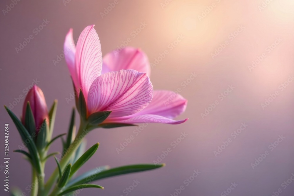 Obraz premium Delicate Pink Flower Blossom in Soft Light, Gracefully Unfurling Petals, Botanical Beauty