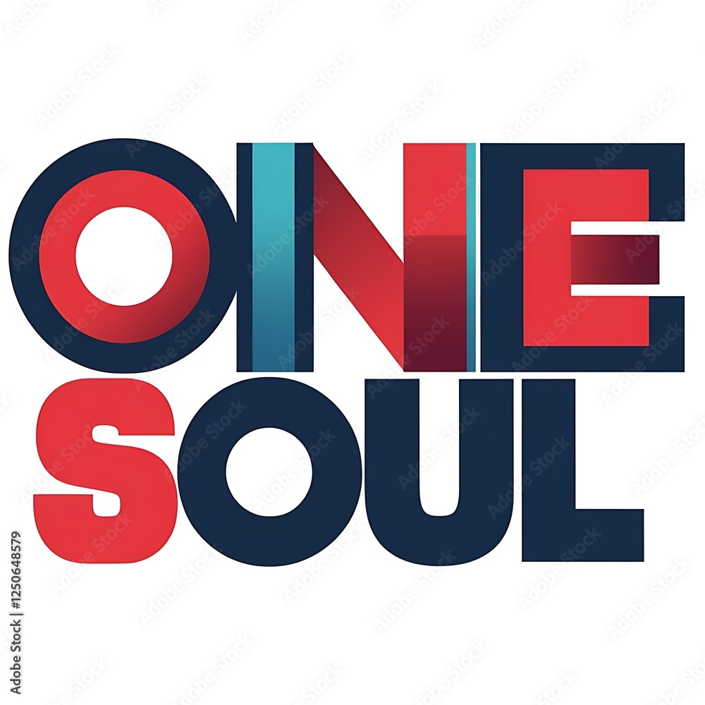 One Soul stylized text design in red and blue One Soul stylized text design in red and blue