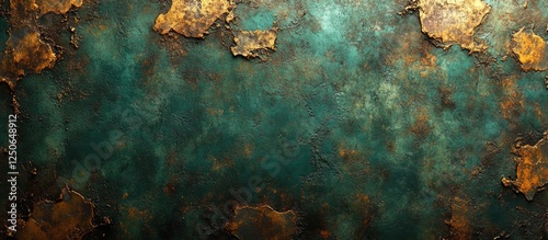 Vintage green rusty metallic texture background with intricate patterns of rust and scuffs for creative design projects. photo