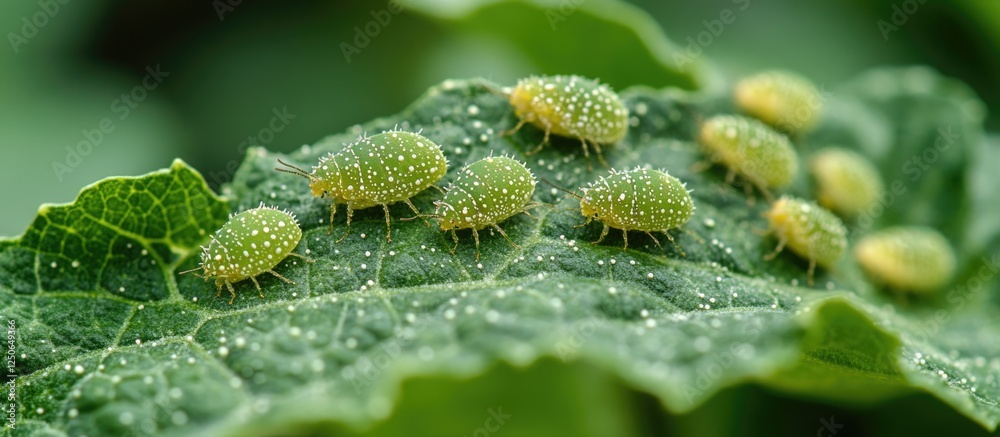 Damaged green pumpkin leaves infested by caterpillars showcasing nature's impact on agricultural crops Damaged green pumpkin leaves infested by caterpillars showcasing nature's impact on agricultural crops