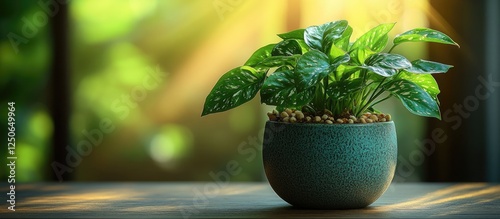 Wallpaper Mural Vibrant green houseplant in a ceramic pot with natural sunlight background creating a serene indoor atmosphere Torontodigital.ca