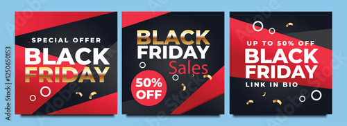 Black Friday sale template. Set of Editable minimal square banner template. Black and yellow background color with shape. Suitable for social media post and web ads.