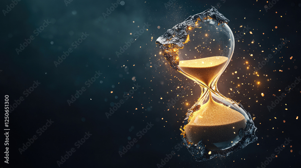 A cracked hourglass with suspended glowing sand, symbolizing the breakdown of the sleep-wake cycle. A cracked hourglass with suspended glowing sand, symbolizing the breakdown of the sleep-wake cycle.