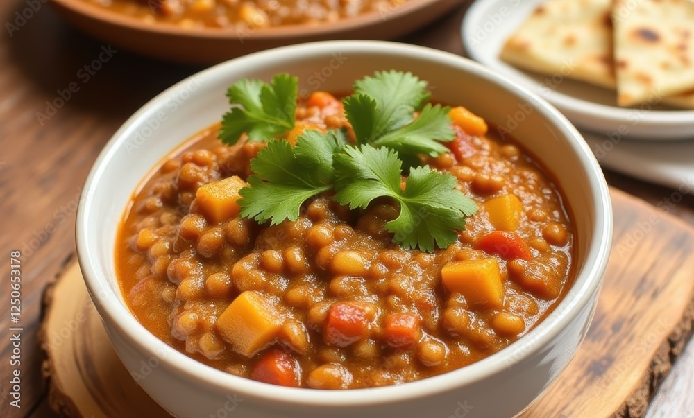 Delicious vegetarian lentil stew with herbs. Delicious vegetarian lentil stew with herbs.