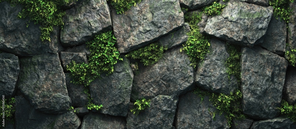 textured gray stone wall with greenery accents natural background for design and construction projects textured gray stone wall with greenery accents natural background for design and construction projects