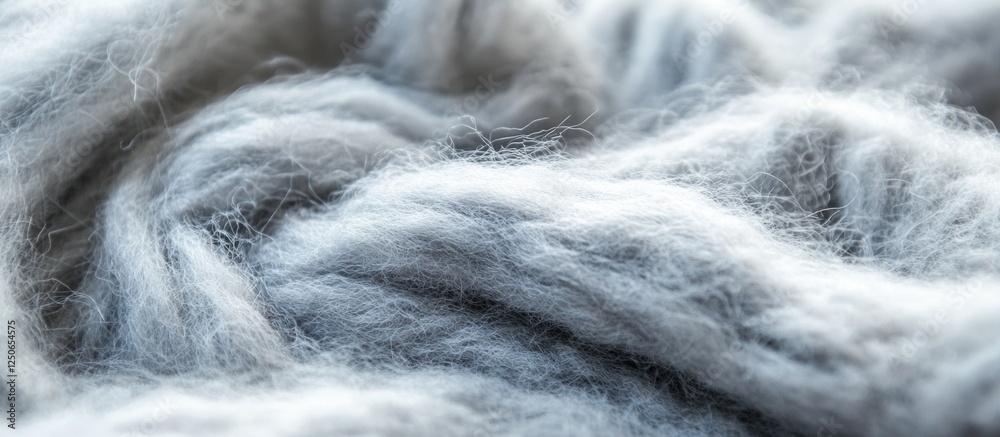Obraz premium Gray soft wool texture background showcasing natural fibers with a close-up view of fluffy and luxurious gray wool strands.