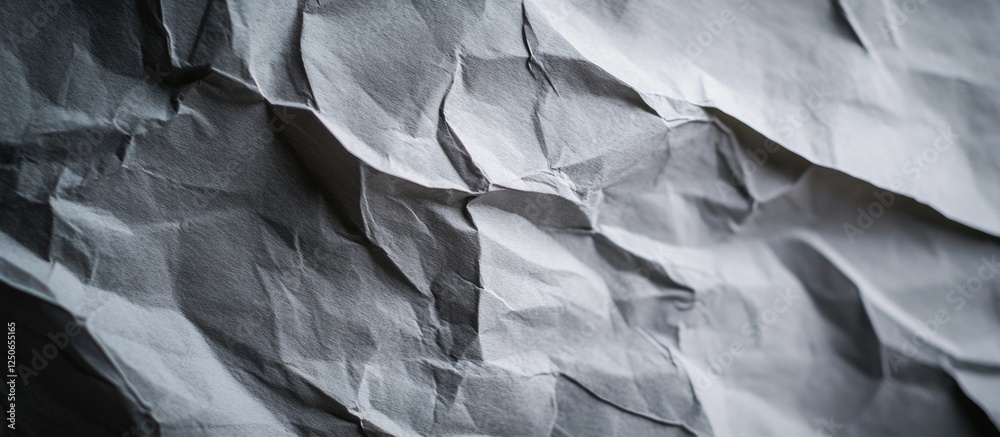 Fototapeta premium Crumpled gray paper texture with natural shadows for backgrounds and design projects