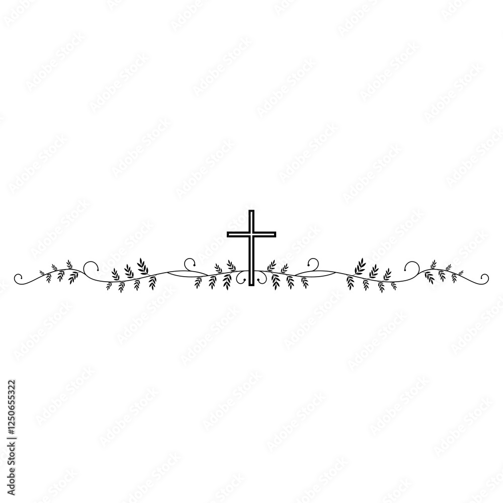 Christian cross silhouette and flower pattern, religious design frame Christian cross silhouette and flower pattern, religious design frame