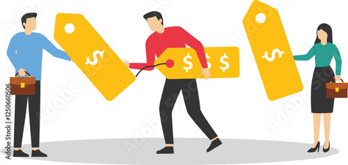 Business pricing model, how to calculate price that customer have to pay for work concept, businessman offer price tag option for customer or client to choose.


