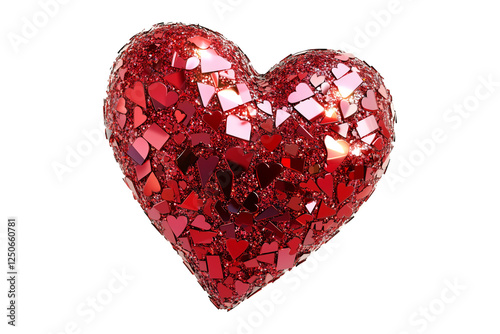 Shiny red glitter heart with a sparkling texture isolated on white transparent background. Concept of love, romance, and celebration