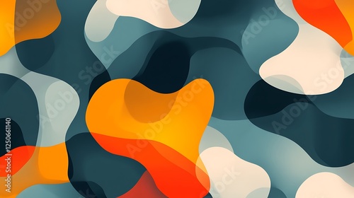 Abstract Orange Teal and White Fluid Shapes Design