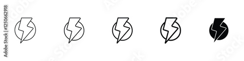set of 5 pixel perfect Thunder bolt icon with 1 unexpanded, 1 silhouette, Thunderbolt icon for energy, power, electricity and fast action concepts