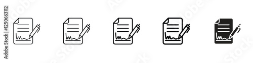 set of 5 pixel perfect Document Signed icon with 1 unexpanded, 1 silhouette, Document signed icon for contracts, agreements, legal documents and business processes